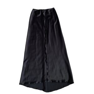 Cachet Maxi Skirt Satin Black Size 8 Ruffle Trim Hi Lo